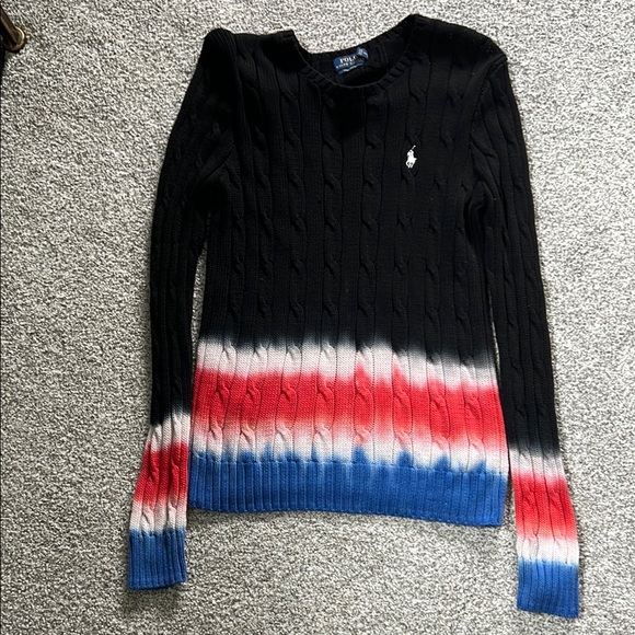 Polo Ralph Lauren Black Sweater with Red white and Blue Stripes - Picture 6 of 7